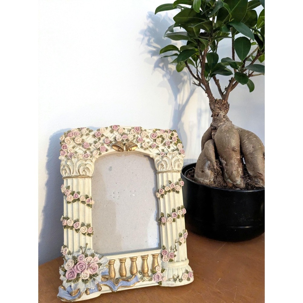 Vintage Floral Picture Frame Ornate Roses, Shabby Chic Photo Frame, Cottagecore